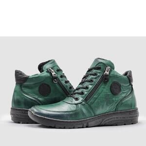 NEW KCR GROUP women's everyday wool-lined zip-up leather boots in green
